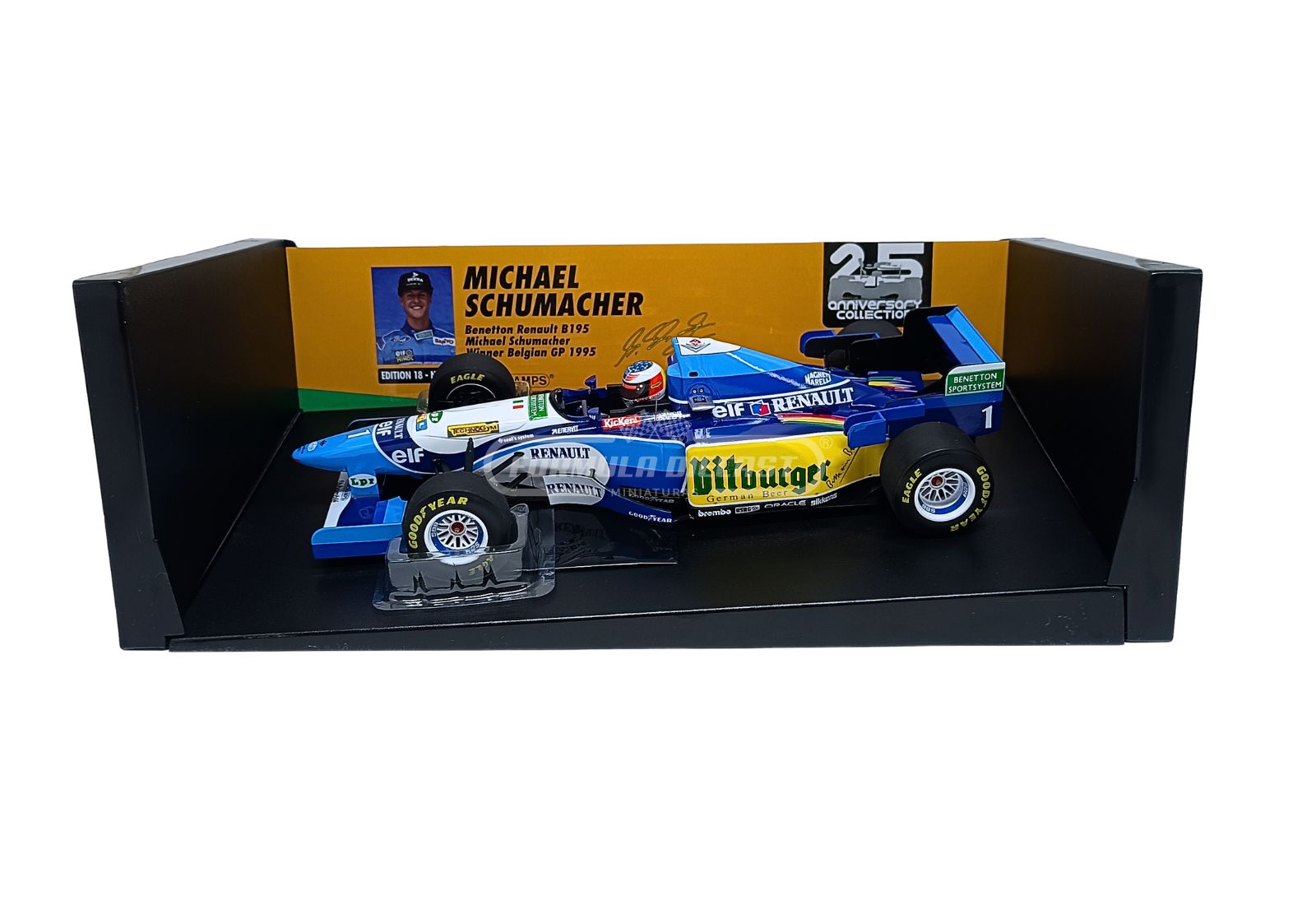 Benetton B195 #1 M. Schumacher - Vencedor GP Bélgica - Campeão Mundial F1 1995 (c/ decalques Mild Seven) - 1:18 Minichamps - 7
