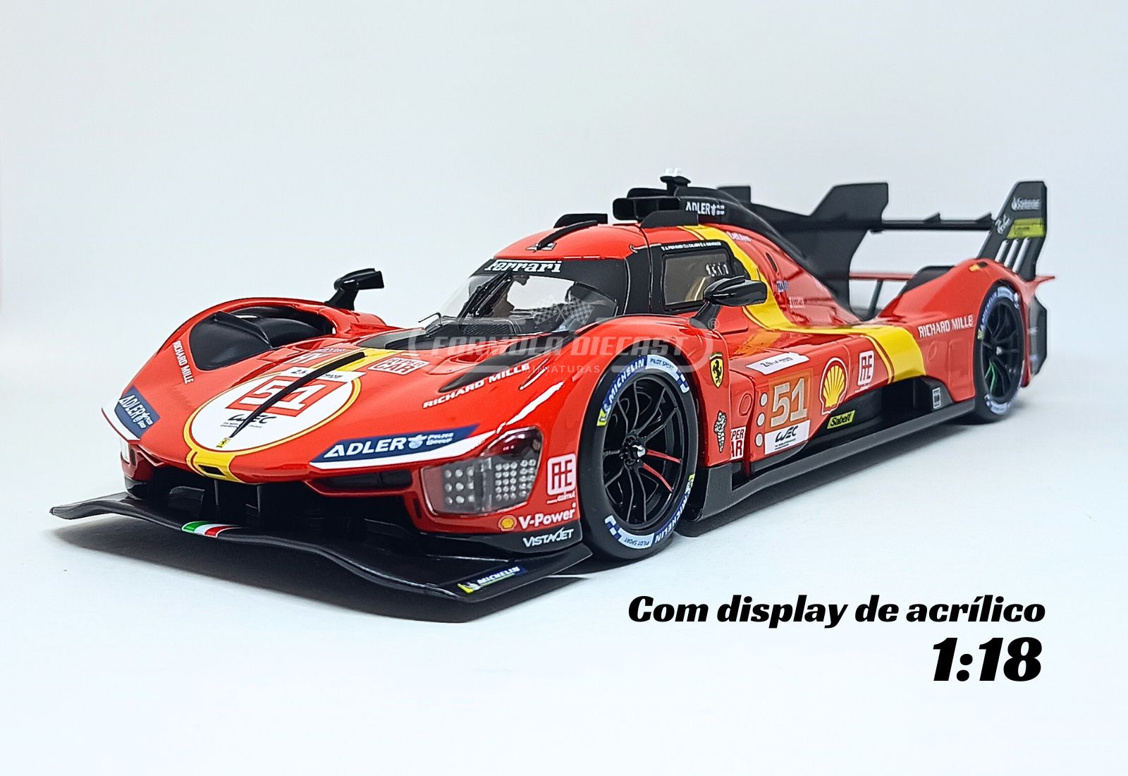 Ferrari 499P #51 A. Pier Guidi/J. Calado/A. Giovinazzi - Vencedor 24h LeMans 2023 (c/ display de acrílico) - 1:18 Bburago